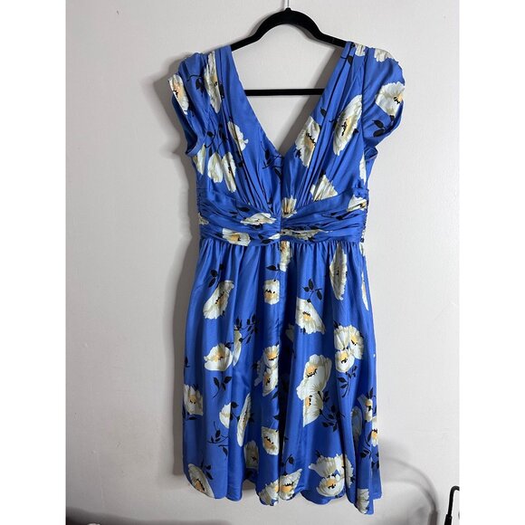 Luzi Chin Maggy Boutique Blue Floral Cottagecore Sundress V Neck Fit Flare Petit - Picture 2 of 8